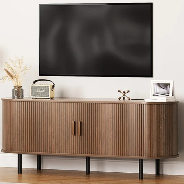 TV Stand with Power Outlets & Sliding Storage Doors