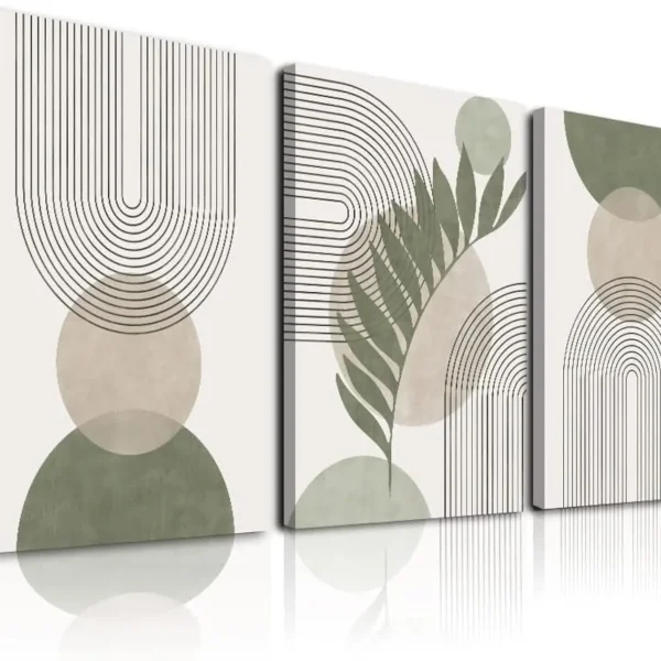 Sage Green Boho Canvas Wall Art (Set of 3), Minimalist Framed Prints
