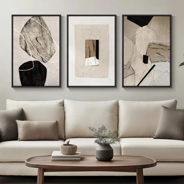 Framed Neutral Abstract Canvas Wall Art (Set of 3)