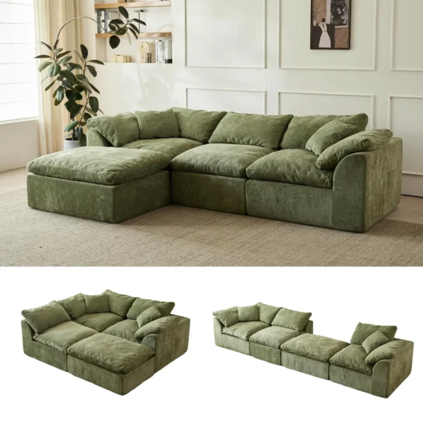 Green Modular Sofa Sectional with Ottoman