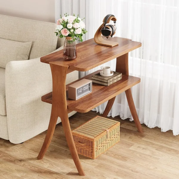 2-Tier Narrow Walnut Side Table